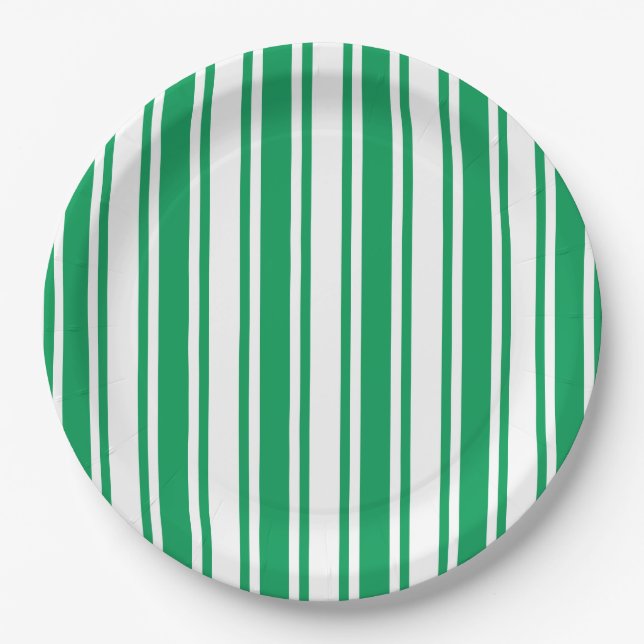 Kelly green and white candy stripes paper plates (Front)