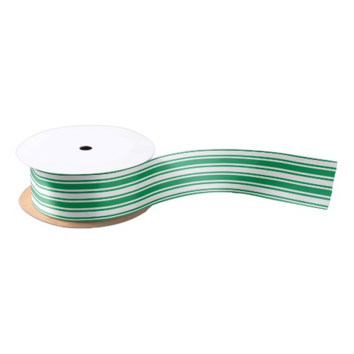 Kelly green and white candy stripes satin ribbon