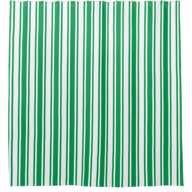 Kelly green and white candy stripes shower curtain (Front)
