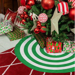 Kelly Green and White Concentric Circles Brushed Polyester Tree Skirt