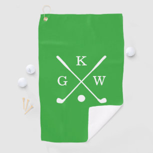 Kelly Green and White Golf Clubs Monogram Towel
