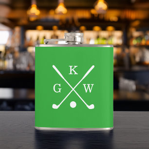 Kelly Green and White Golf Clubs Monogrammed Flask