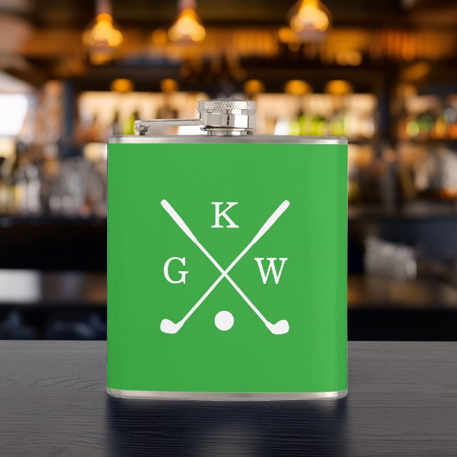 Kelly Green and White Golf Clubs Monogrammed Flask (Creator Uploaded)