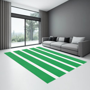 Kelly Green and White Minimal Wide Stripes Office Rug