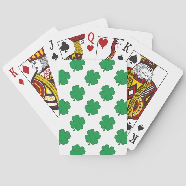 Kelly Green and White Shamrock, 4-Leaf Clover Poker Cards (Back)