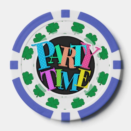 Kelly Green and White Shamrock 4_Leaf Clover Poker Chips