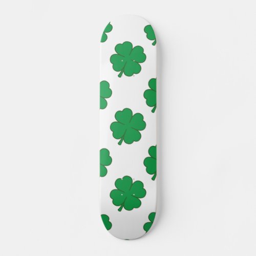 Kelly Green and White Shamrock 4_Leaf Clover Skateboard Deck