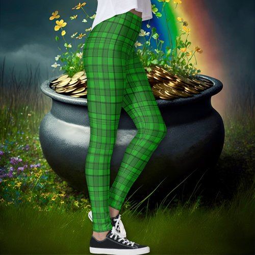 Kelly Green Black Irish Tartan Plaid Leggings