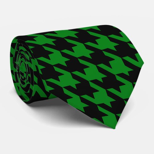 Kelly Green  Black Large Houndstooth Check Neck Tie