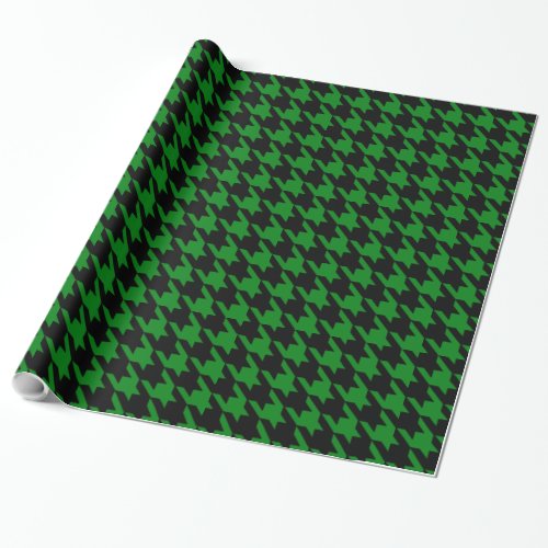 Kelly Green Black Large Houndstooth Check Wrapping Paper