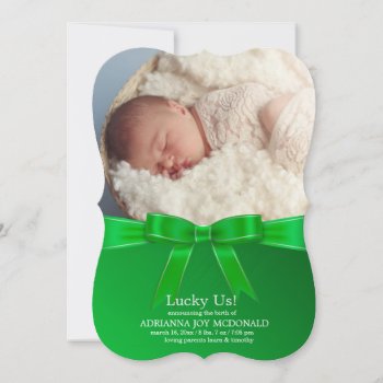 Kelly Green Bow Photo Announcement by PixiePrints at Zazzle