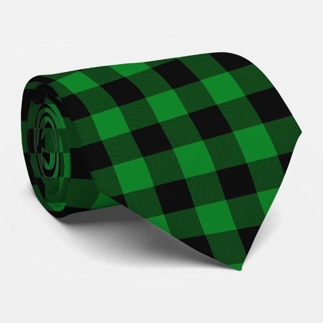 Kelly Green Buffalo Plaid Neck Tie (Rolled)