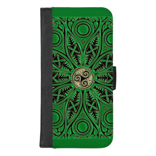 Kelly Green Celtic Mandala With Triskele iPhone 87 Plus Wallet Case