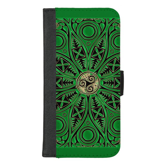 Kelly Green Celtic Mandala With Triskele iPhone Wallet Case (Front)