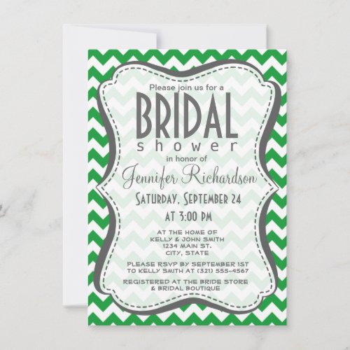 Kelly Green Chevron Stripes Invitations