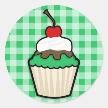Kelly Green Cupcake Classic Round Sticker by ColorStock at Zazzle