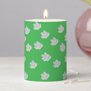 Kelly Green Floral Blossom  Pillar Candle