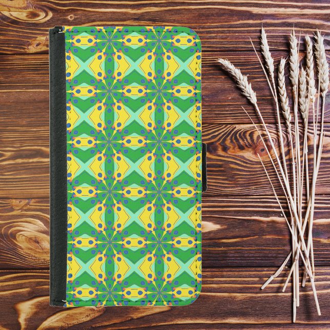 Kelly Green Garden Kaleidoscope Samsung Galaxy Wallet Case (Kelly Green Garden Kaleidoscope Phone Case)