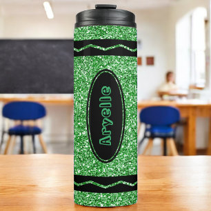 Kelly Green Glitter Crayon Hot Drink Name Tumbler