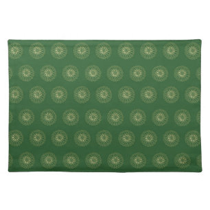 Kelly Green   Golden Zinnia Flower Medallions Cloth Placemat