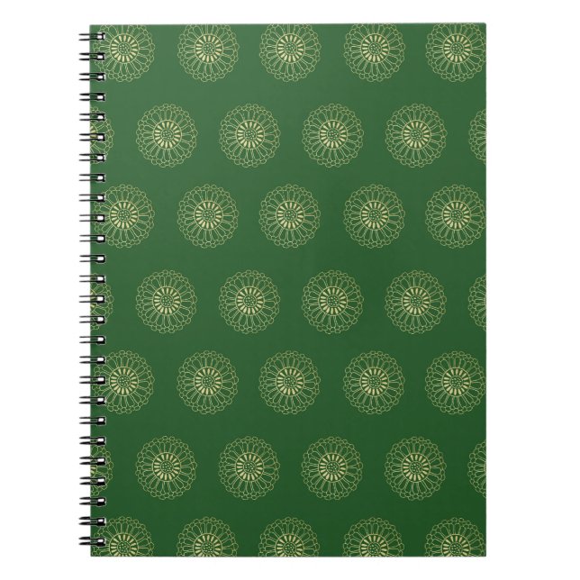 Kelly Green | Golden Zinnia Flower Medallions Notebook (Front)