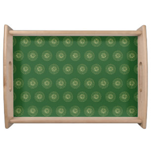 Kelly Green   Golden Zinnia Flower Medallions Serving Tray