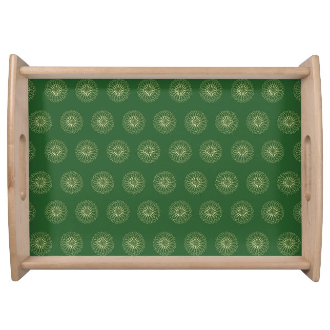 Kelly Green | Golden Zinnia Flower Medallions Serving Tray (Front)