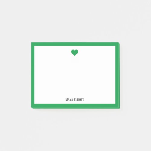 Kelly Green Heart and Border on White with Name Post_it Notes