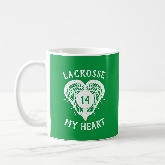 Kelly Green Lacrosse My Heart Coffee Mug (Left)