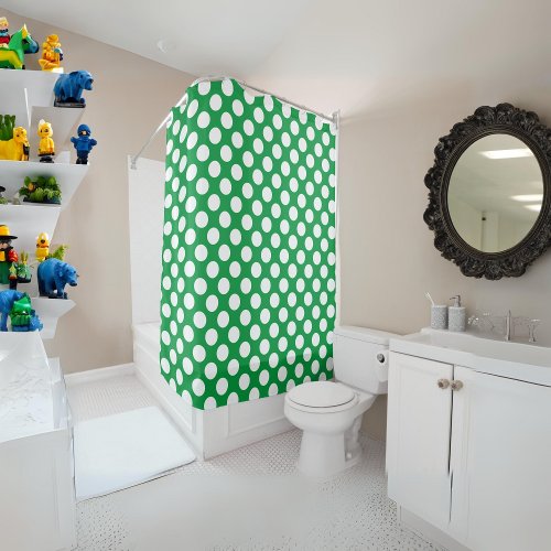 Kelly Green Large white Polka Dot Pattern Shower Curtain