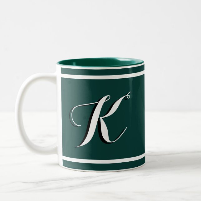 Kelly Green Monogrammed Two-Tone Coffee Mug (Left)