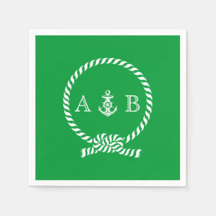 Kelly Green Nautical Rope and Anchor Monogrammed Paper Napkins