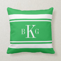 Kelly Green Nautical Stripes Custom Monogram Throw Pillow