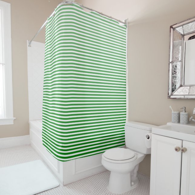 Kelly Green Ombre Stripe Shower Curtain (In Situ)