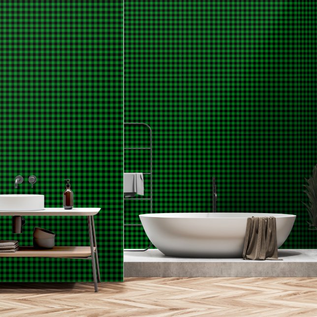 Kelly Green One Inch Wide Buffalo Plaid Wallpaper (Bathroom)