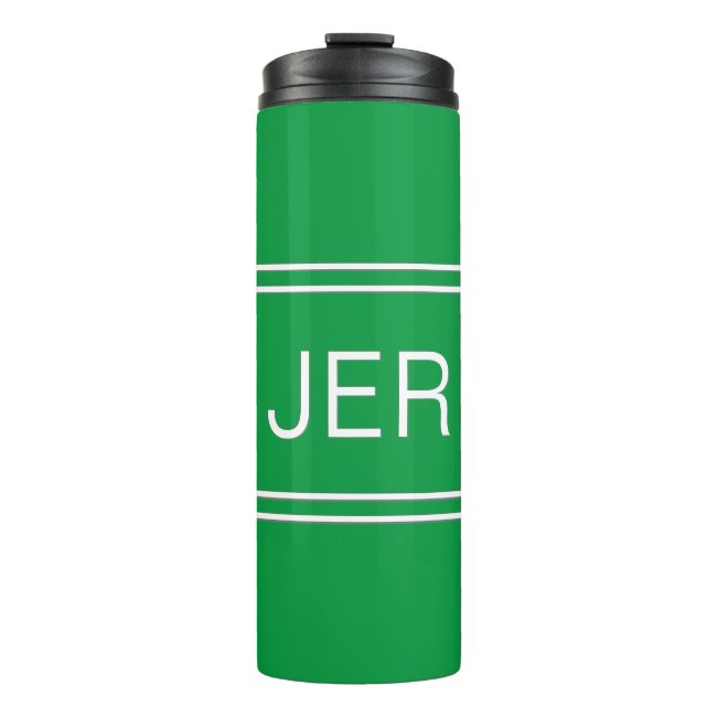 Kelly Green Personalized Monogram Initials Drink Thermal Tumbler
