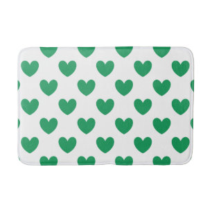 Kelly green polka hearts on white bathroom mat