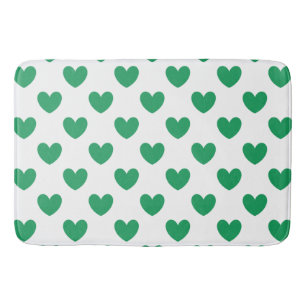 Kelly green polka hearts on white bathroom mat