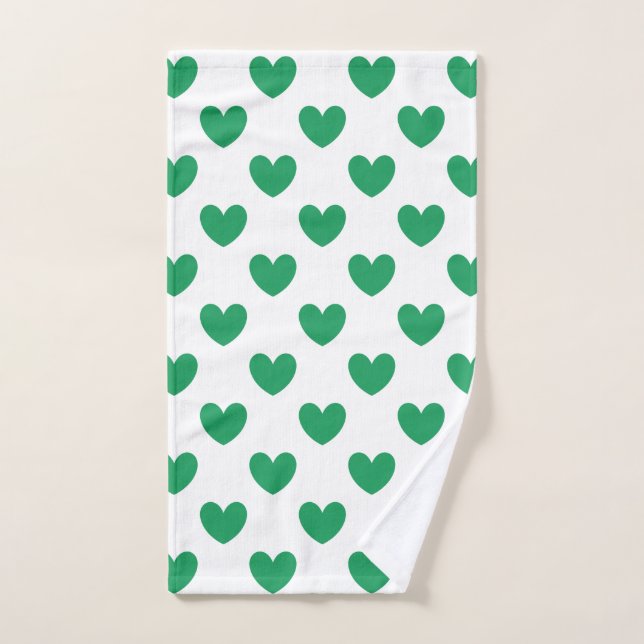 Kelly green polka hearts on white hand towel  (Hand Towel)