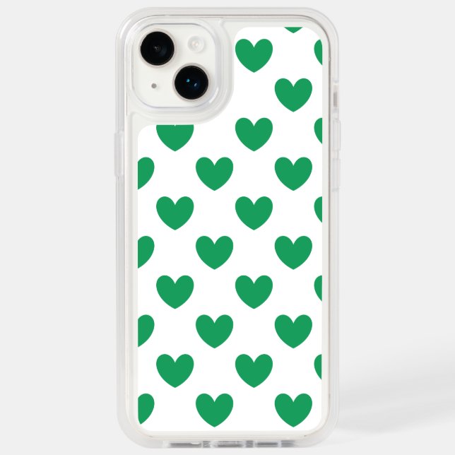 Kelly green polka hearts on white  otterbox iPhone case (Back)