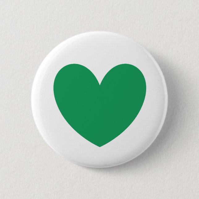Kelly green polka hearts on white pinback button (Front)