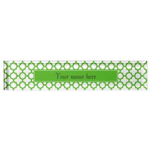 Kelly Green Quatrefoil Pattern Name Plate