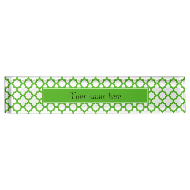Kelly Green Quatrefoil Pattern Name Plate (Front)