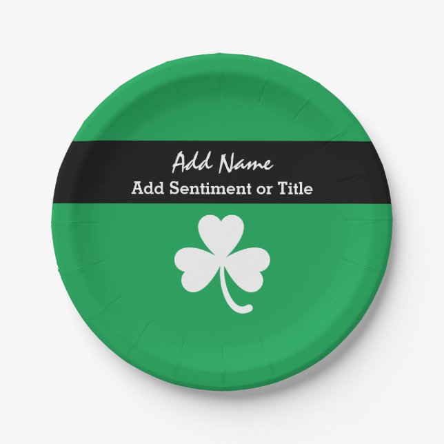 Kelly Green Shamrock Design White Shamrock A01 Paper Plates (Front)