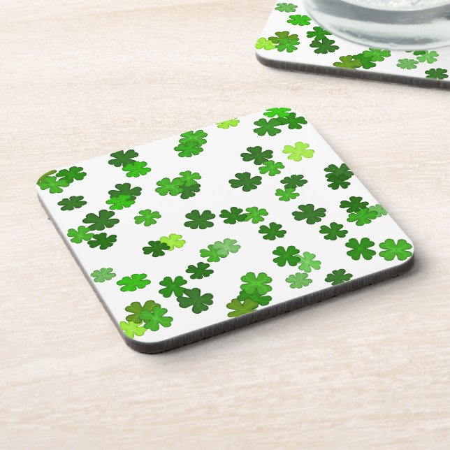 Kelly green “Shamrocks Falling”  Beverage Coaster (Left Side)