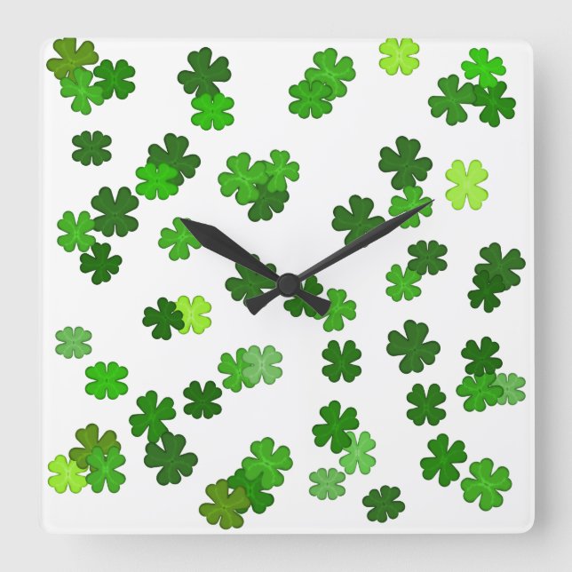 Kelly green “Shamrocks Falling” Square Wall Clock (Front)