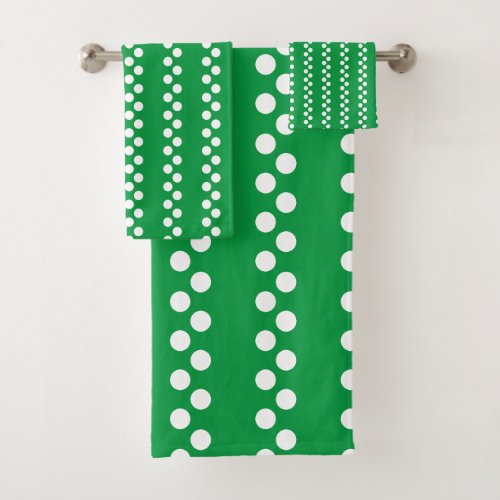 Kelly Green Small white Polka Dot Pattern Bath Towel Set