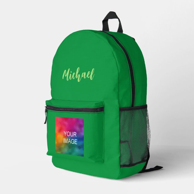 Kelly Green Solid Color Name Custom Calligraphy Printed Backpack (Back Corner Right)