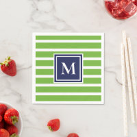 Kelly Green Stripe Modern Monogram Coastal Beach