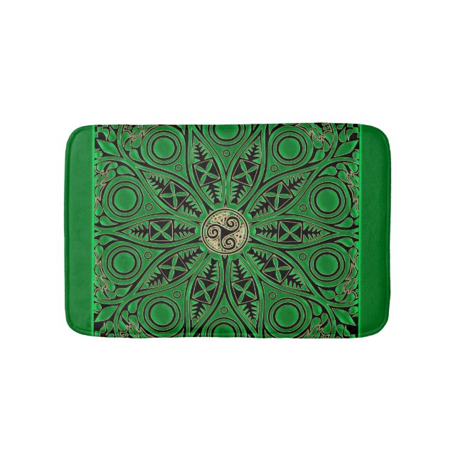 Kelly Green Triskele Mandala Bathroom Mat (Front)